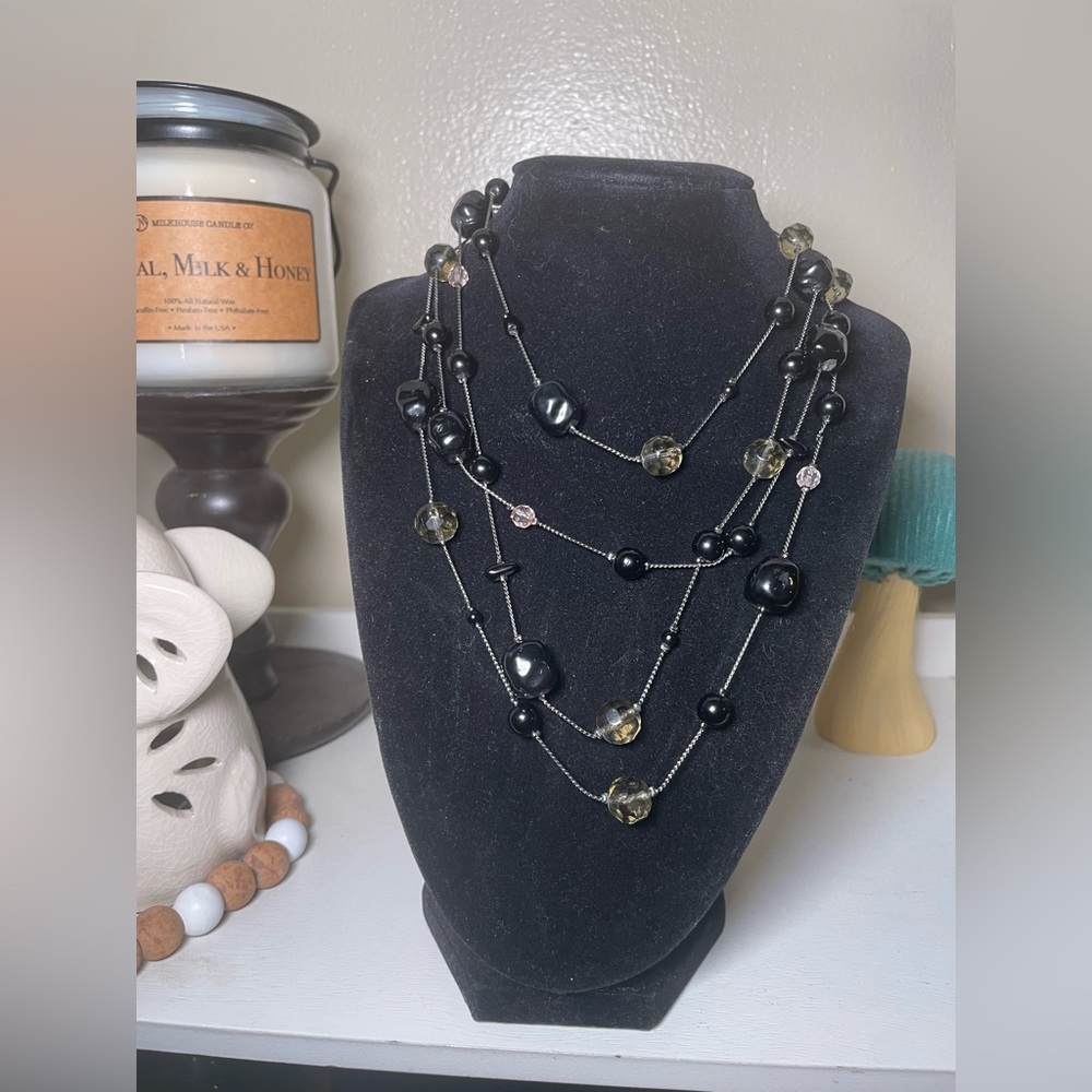 Chic Black and Neutral Multi-Strand Necklace